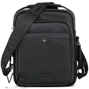 Lacoste crossbody shoulder men messenger black leather bag
