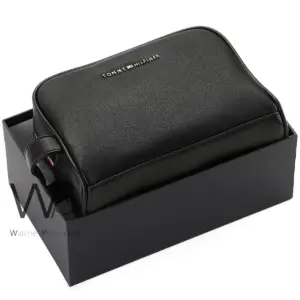 Leather tommy hilfiger black handbag for men gift box