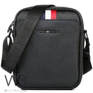 Leather tommy hilfiger crossbody messenger shoulder black bag for men