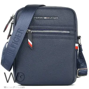 Leather tommy hilfiger crossbody messenger shoulder navy blue bag