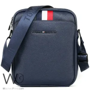 Leather tommy hilfiger crossbody messenger shoulder navy blue bag for men
