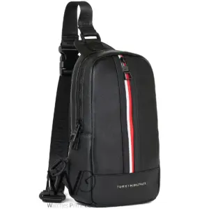 Leather tommy hilfiger crossbody sling black bag for men