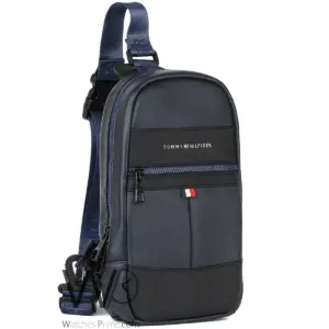 Navy blue leather tommy hilfiger crossbody sling bag for men