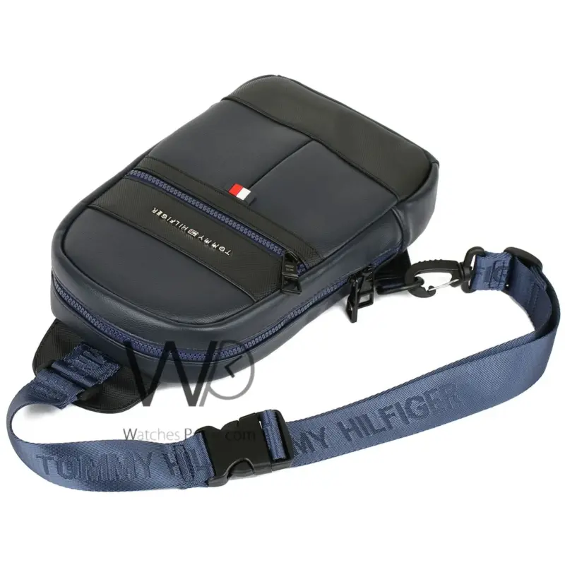 Tommy Hilfiger Blue Leather Sling Bag Men | Watches Prime