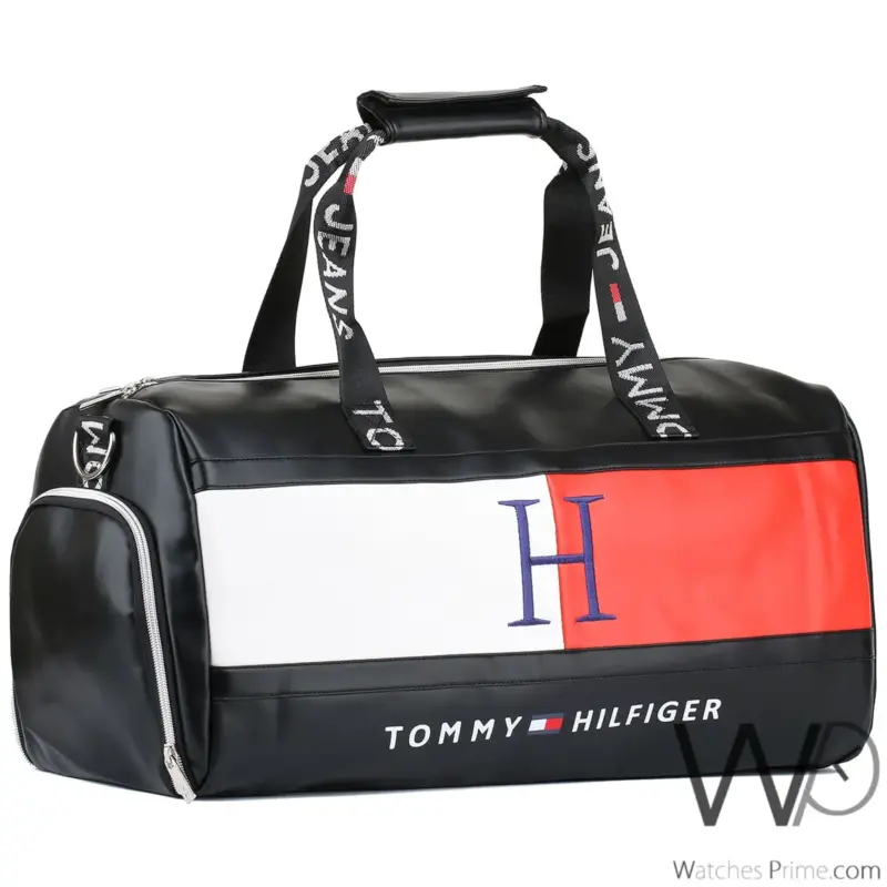 Tommy Hilfiger H Black Leather Duffle Bag | Watches Prime