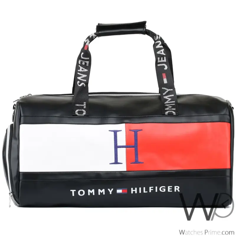 Tommy Hilfiger H Black Leather Duffle Bag | Watches Prime