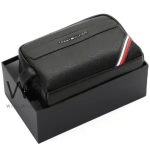Tommy hilfiger black leather handbag for men gift box