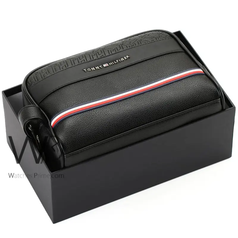 Tommy Hilfiger Black Handbag For Men Leather | Watches Prime