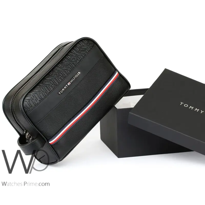 Tommy Hilfiger Black Handbag For Men Leather | Watches Prime