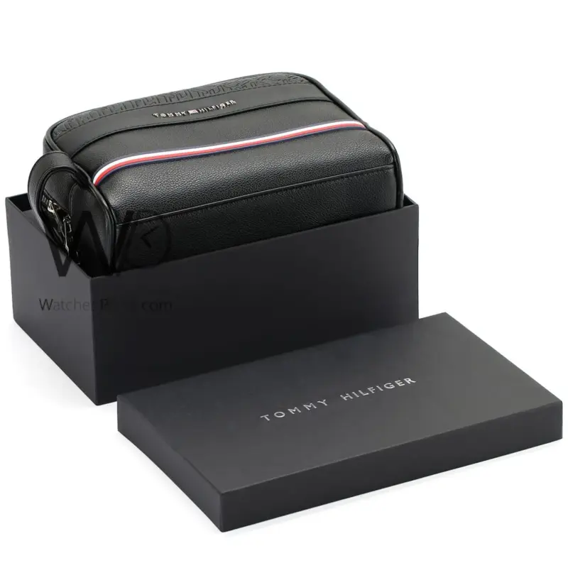 Tommy Hilfiger Black Handbag For Men Leather | Watches Prime