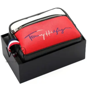 Tommy hilfiger leather black red handbag for men gift box