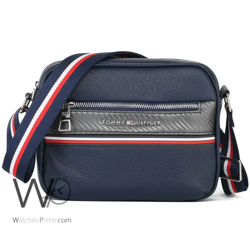 شنطة كتف رجالي تومي هيلفيغر Tommy جلد ازرق | واتشز برايم