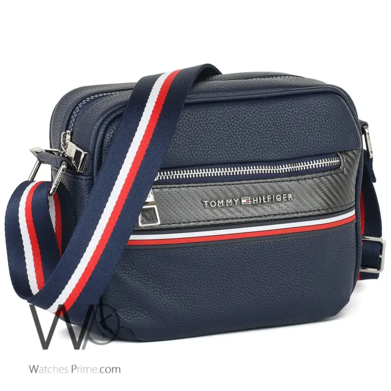 شنطة كتف رجالي تومي هيلفيغر Tommy جلد ازرق | واتشز برايم