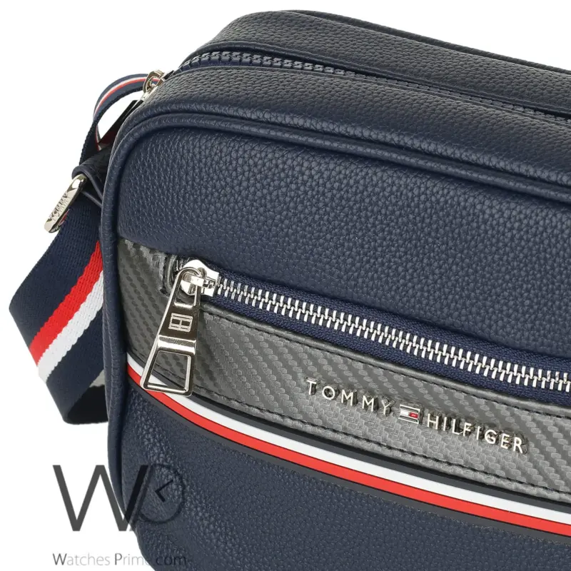 شنطة كتف رجالي تومي هيلفيغر Tommy جلد ازرق | واتشز برايم