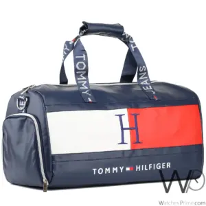 Tommy hilfiger navy blue leather gym duffle men bag