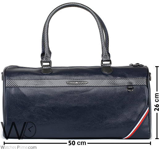 Tommy Hilfiger Navy Blue Leather Duffle Bag | Watches Prime