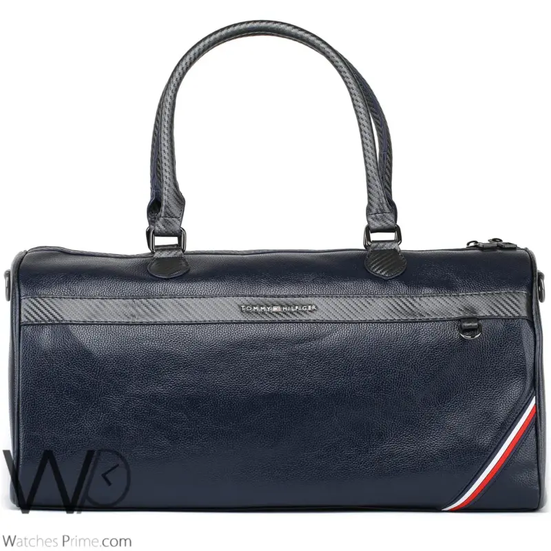 Tommy Hilfiger Navy Blue Leather Duffle Bag | Watches Prime