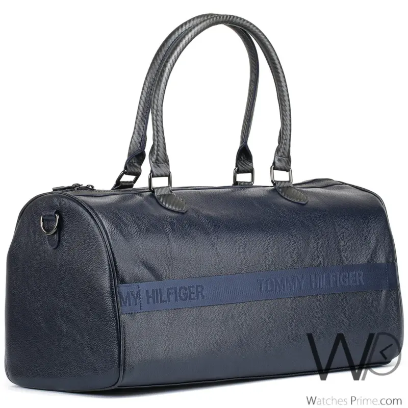 Tommy Hilfiger Navy Blue Leather Duffle Bag | Watches Prime