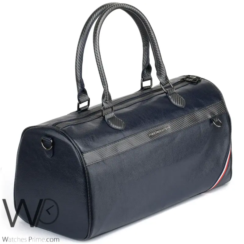 Tommy Hilfiger Navy Blue Leather Duffle Bag | Watches Prime