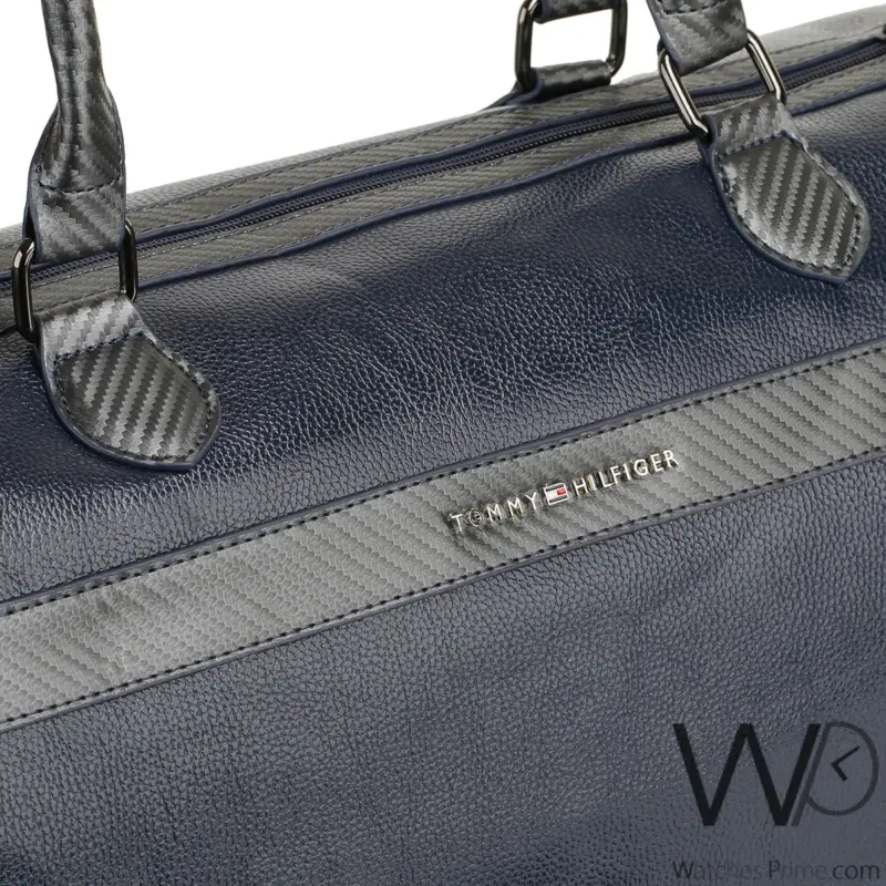 Tommy Hilfiger Navy Blue Leather Duffle Bag | Watches Prime