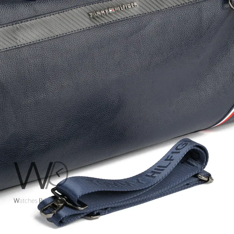 Tommy Hilfiger Navy Blue Leather Duffle Bag | Watches Prime