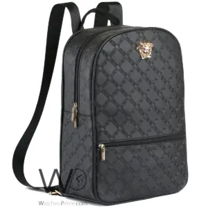 Versace backpack black leather men laptop bag