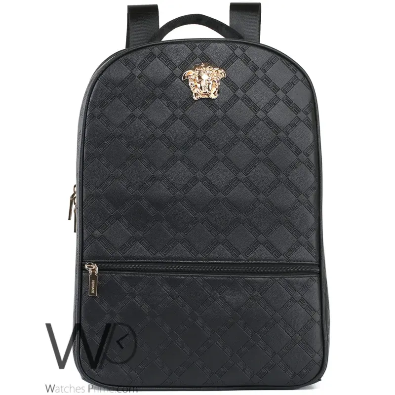 Versace Backpack Black Leather Laptop Bag | Watches Prime