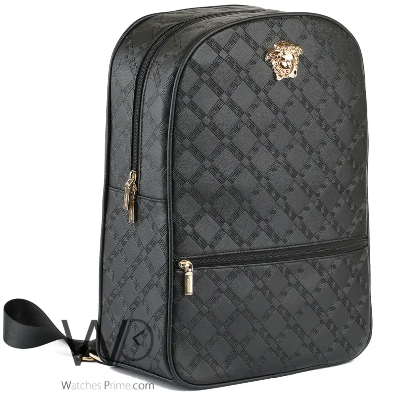 Versace Backpack Black Leather Laptop Bag | Watches Prime