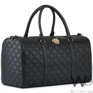 Versace black leather duffle gym bag