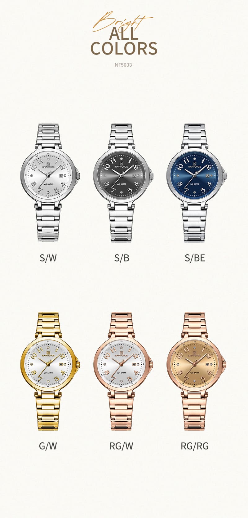 Naviforce Ladies Watch NF5033 G W | Watches Prime