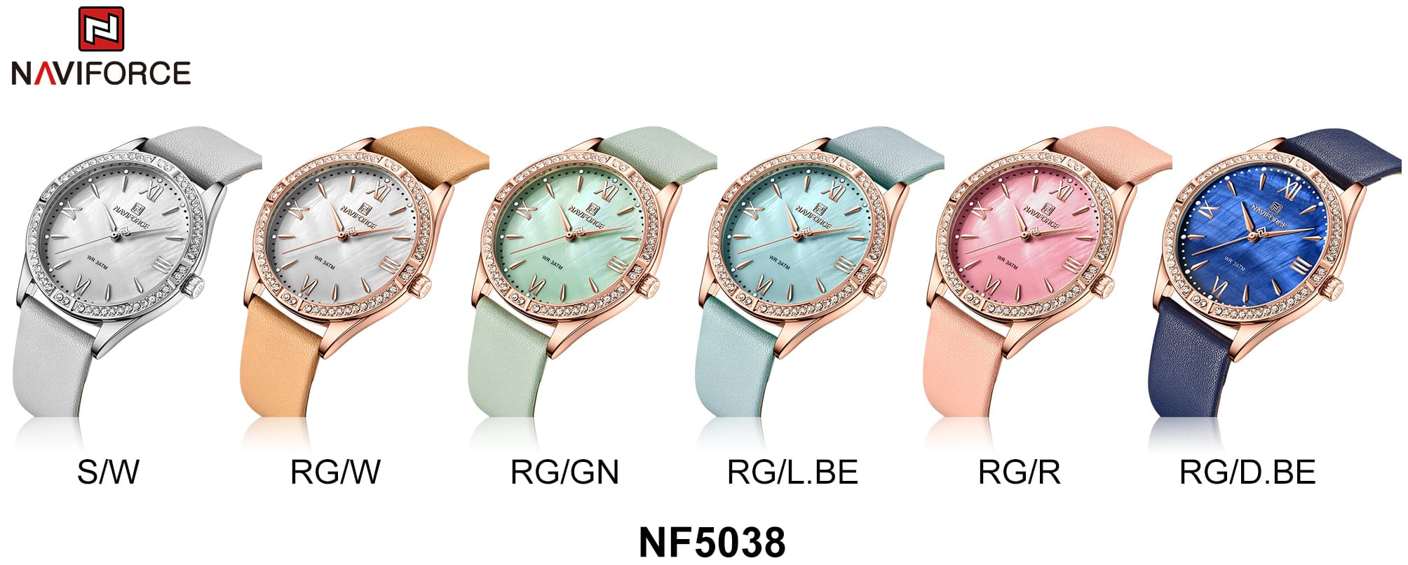 ساعة يد نافي فورس نسائية NF5038 RG GN | واتشز برايم