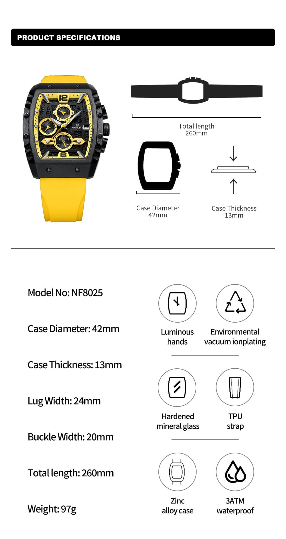Naviforce Men's Watch NF8025 B Y Y | Watches Prime