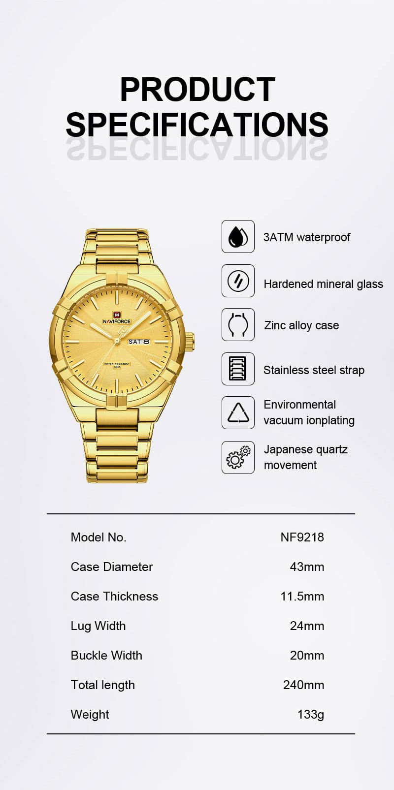 Naviforce Men's Watch NF9218 G G | Watches Prime