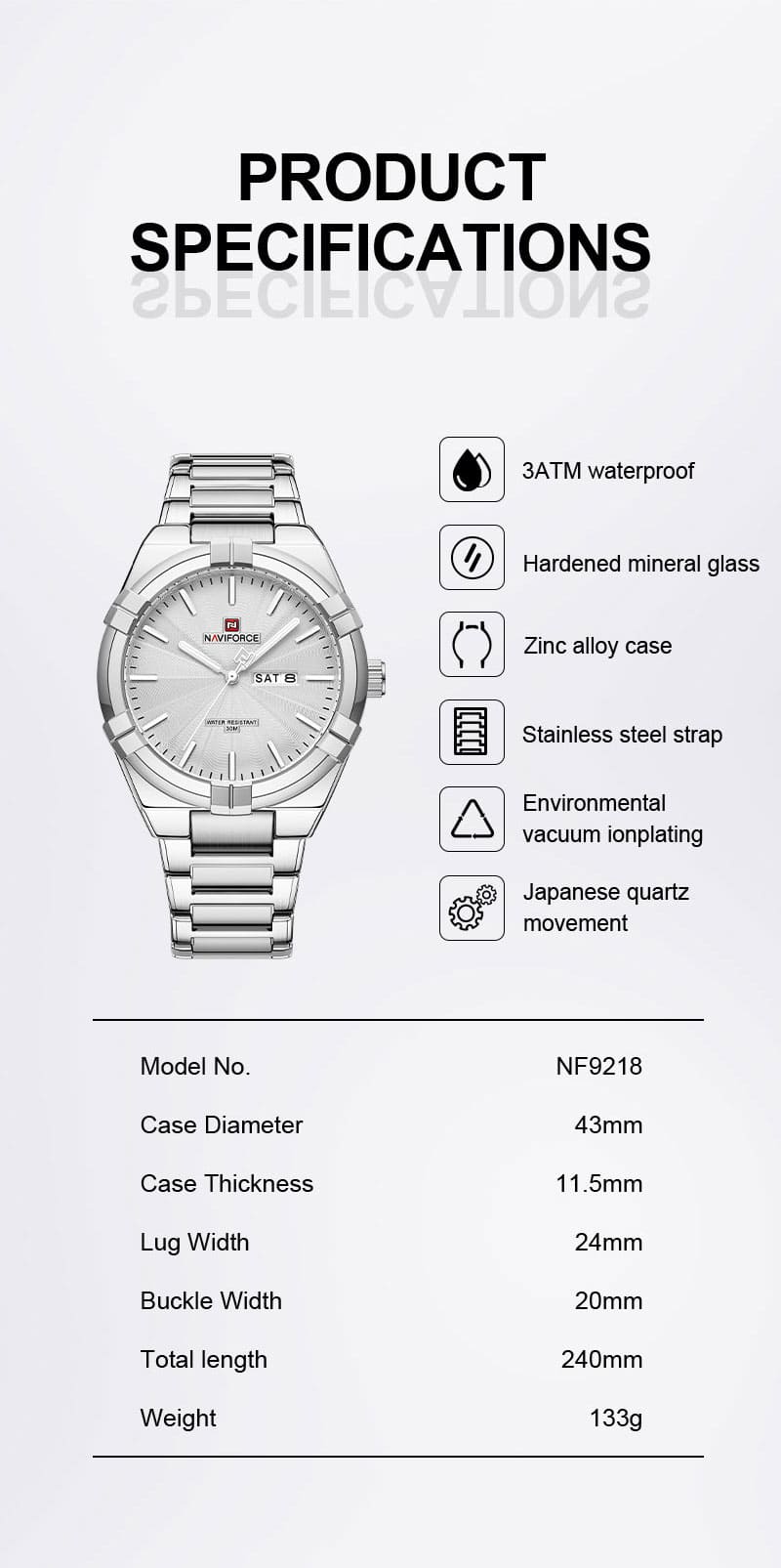 Naviforce Men's Watch NF9218 S W | Watches Prime