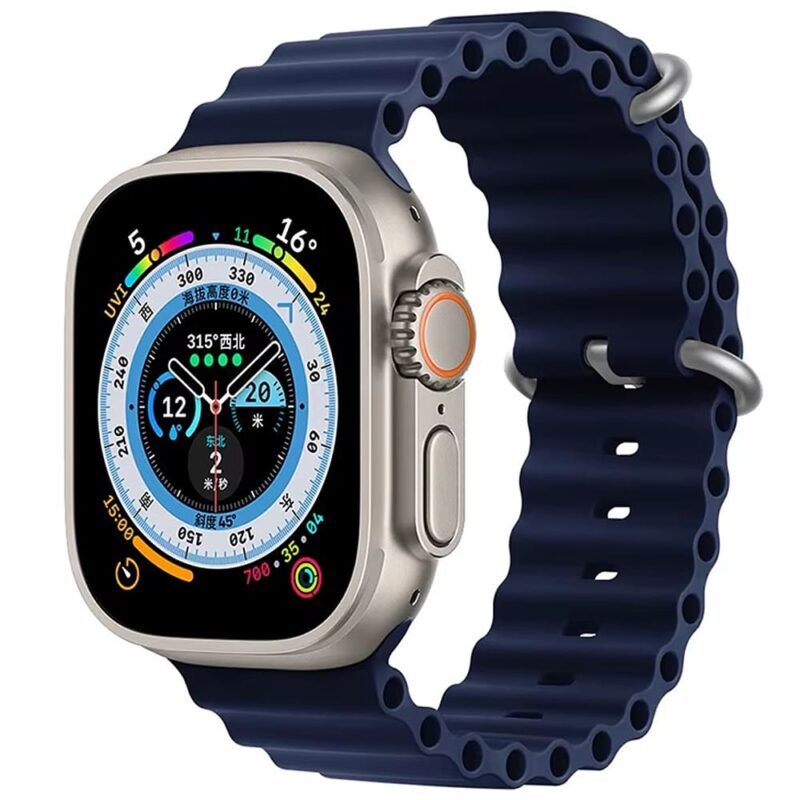 Abyss Blue Rubber Ocean Band For Apple Watch Correa Silicone Bracelet For Iwatch Ultra 2 Serie 7 6 Se 8 9 10 Strap With Silver Buckle | Watches Prime