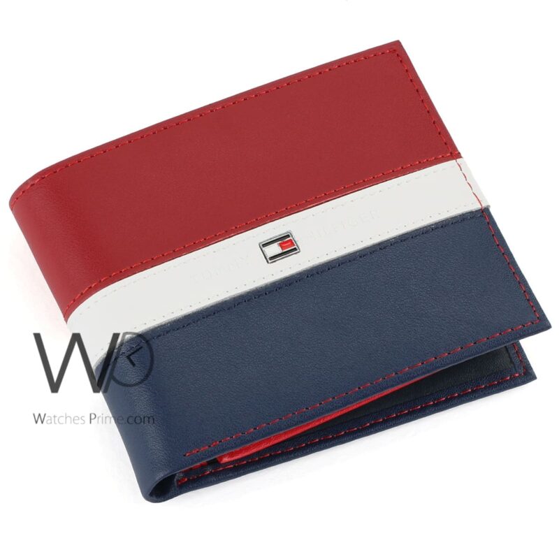 Tommy Hilfiger Wallet Red Blue leather Men | Watches Prime