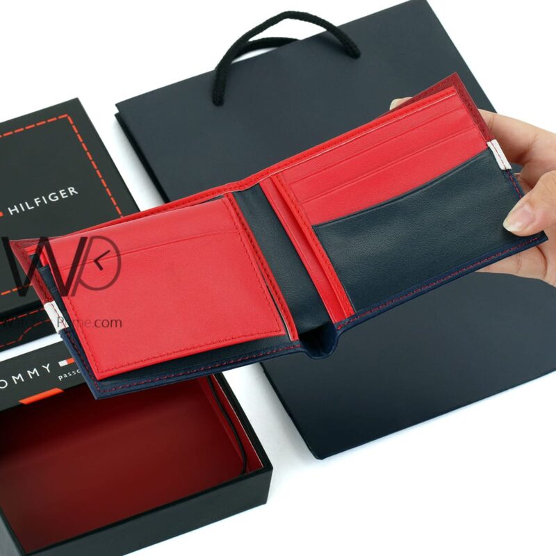 Tommy Hilfiger Wallet Red Blue leather Men | Watches Prime