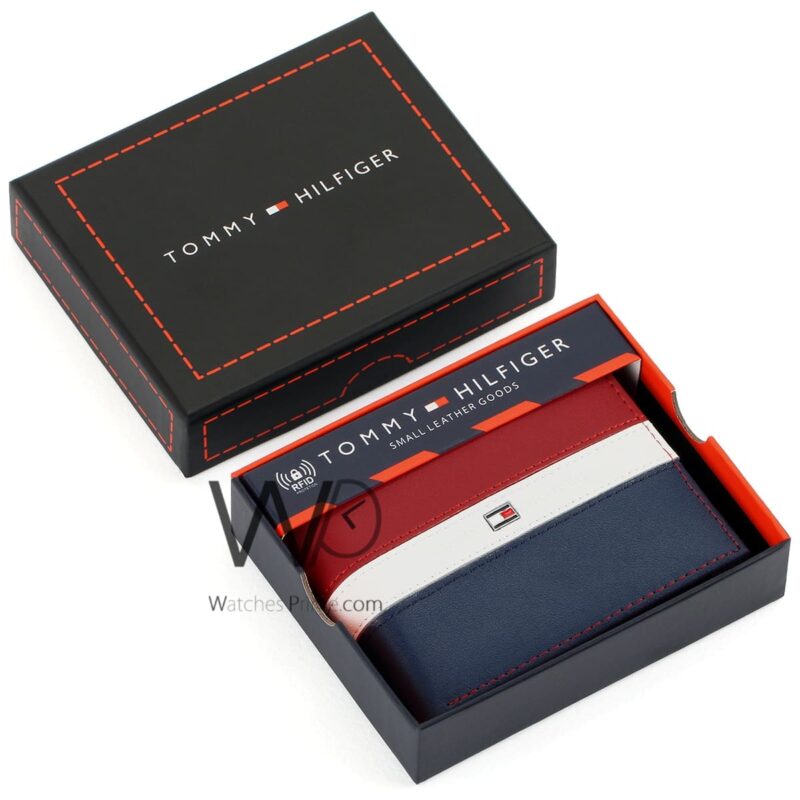 Tommy Hilfiger Wallet Red Blue leather Men | Watches Prime