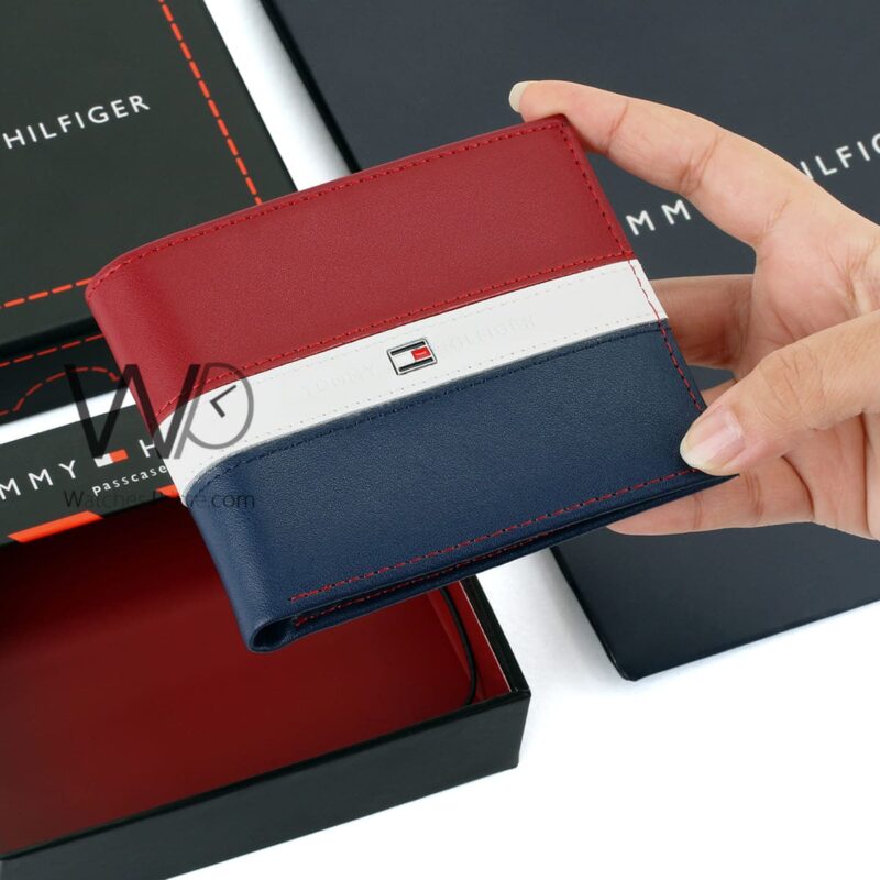 Tommy Hilfiger Wallet Red Blue leather Men | Watches Prime