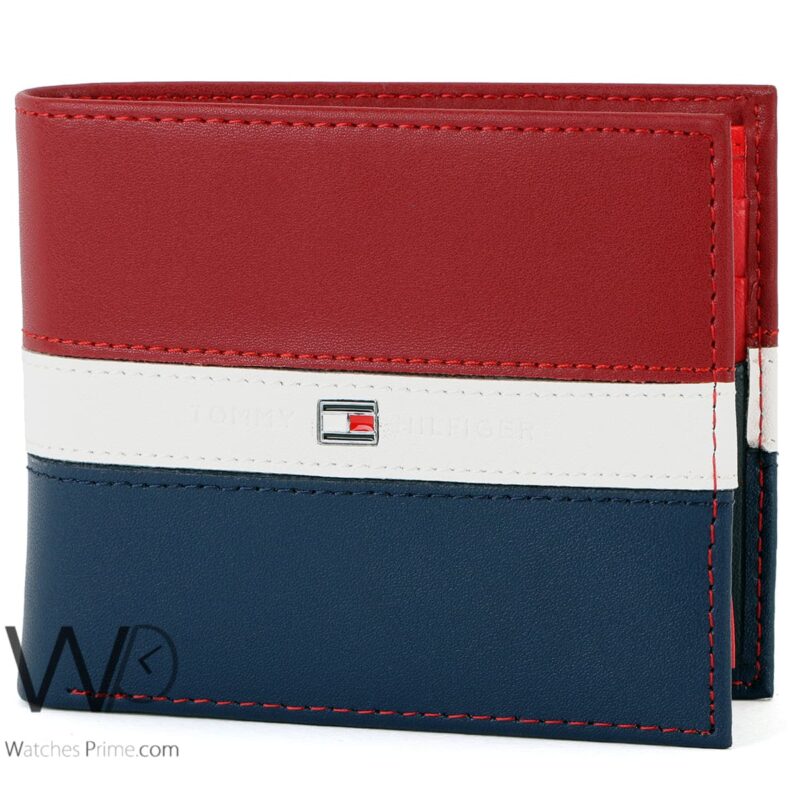 Tommy Hilfiger Wallet Red Blue leather Men | Watches Prime