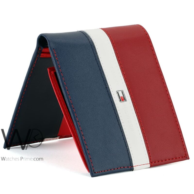 Tommy Hilfiger Wallet Red Blue leather Men | Watches Prime