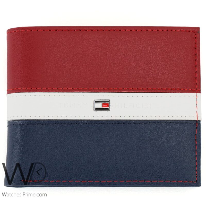 Tommy Hilfiger Wallet Red Blue leather Men | Watches Prime