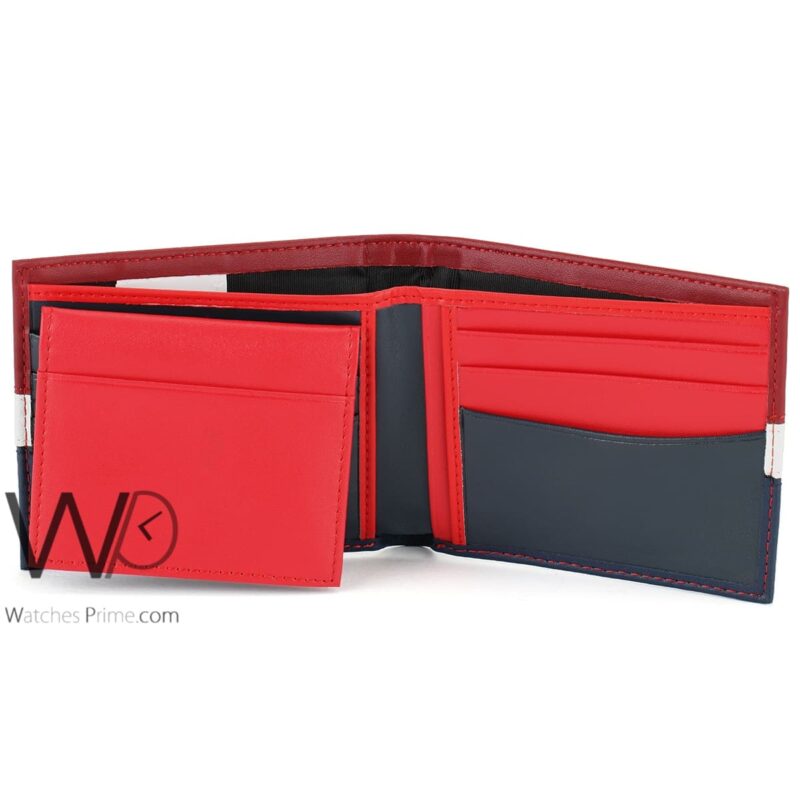 Tommy Hilfiger Wallet Red Blue leather Men | Watches Prime