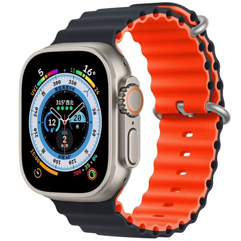 Black Orange Rubber Ocean Band For Apple Watch Correa Silicone Bracelet For Iwatch Ultra 2 Serie 7 6 Se 8 9 10 Strap With Silver Buckle | Watches Prime