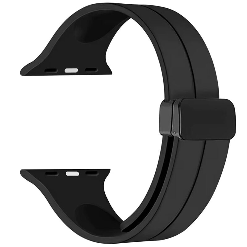 Black Rubber Magnetic Silicone Strap For Apple Smart Watch Band For Iwatch Series 9 8 7 Se 6 5 4 3 Ultra With Black Buckle | Watches Prime