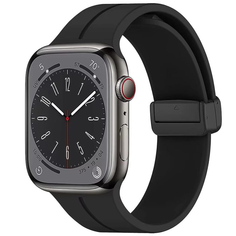 Black Rubber Magnetic Silicone Strap For Apple Smart Watch Band For Iwatch Series 9 8 7 Se 6 5 4 3 Ultra With Black Buckle | Watches Prime