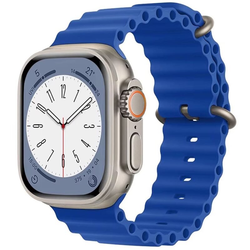 Blue Rubber Ocean Band For Apple Watch Correa Silicone Bracelet For Iwatch Ultra 2 Serie 7 6 Se 8 9 10 Strap With Silver Buckle | Watches Prime