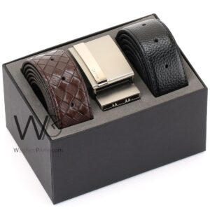 Calvin klein for men black and brown leather belt gift box