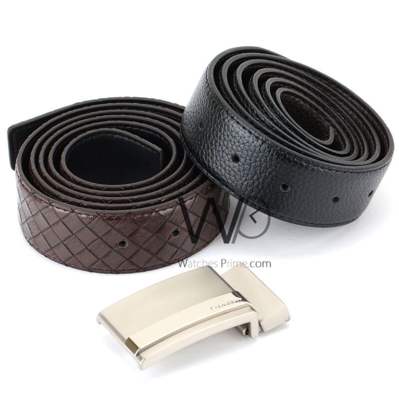 Calvin Klein CK Black Brown Leather Belt Set | Watches Prime