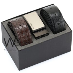 Calvin klein for men black and brown two leather belt gift box